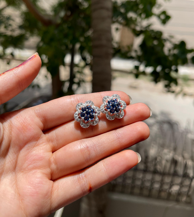 Blue Sapphire Floret Earrings