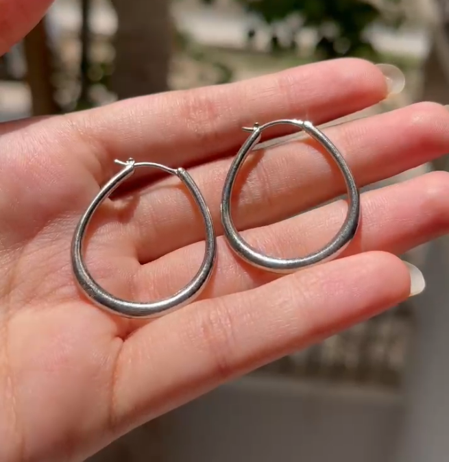 Oval Hoop Silver Earrings