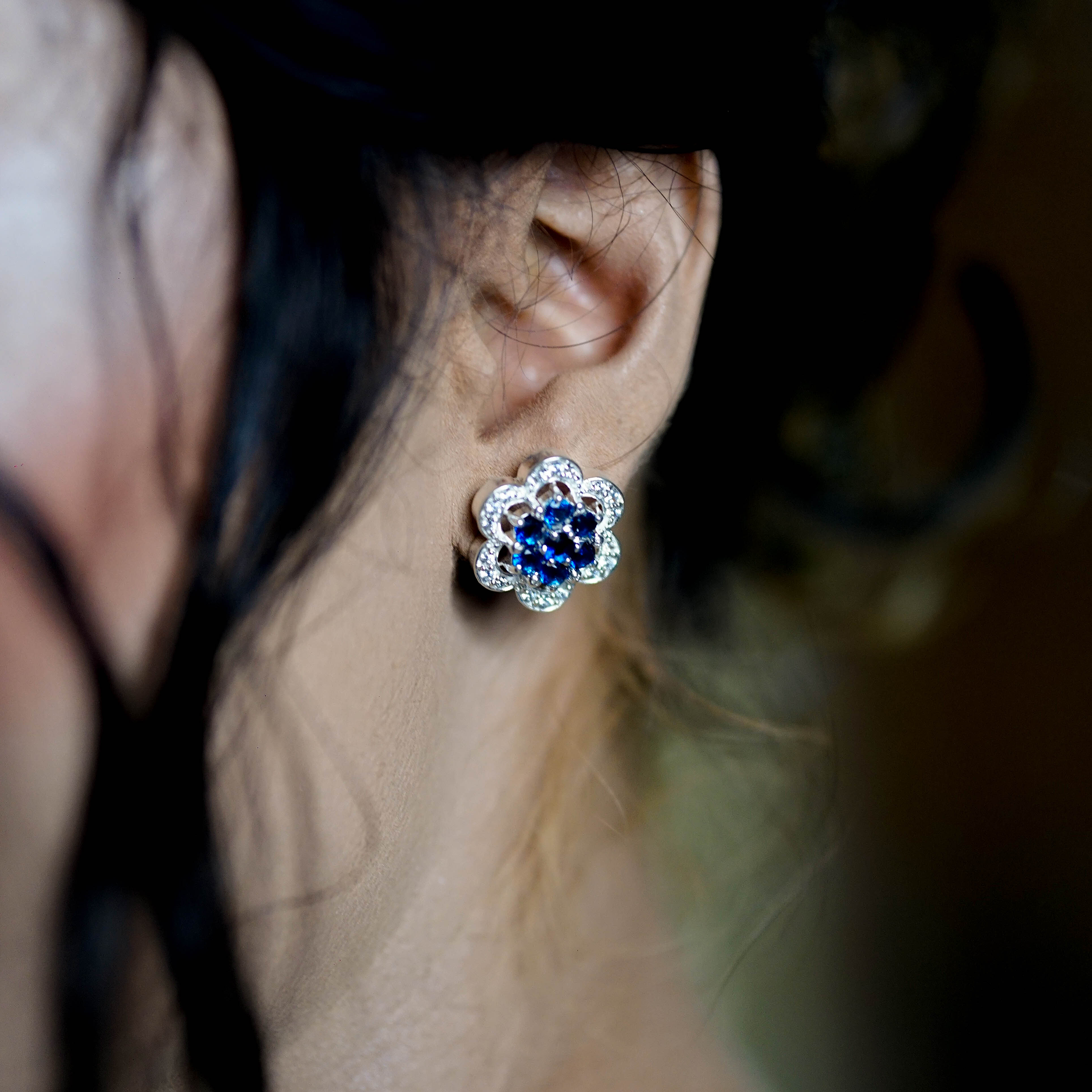 Blue Sapphire Floret Earrings - AlShaikh Jewellers