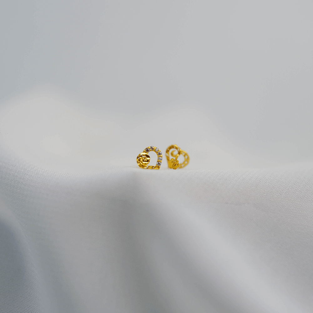 Pavé Heart Gold Studs - AlShaikh Jewellers