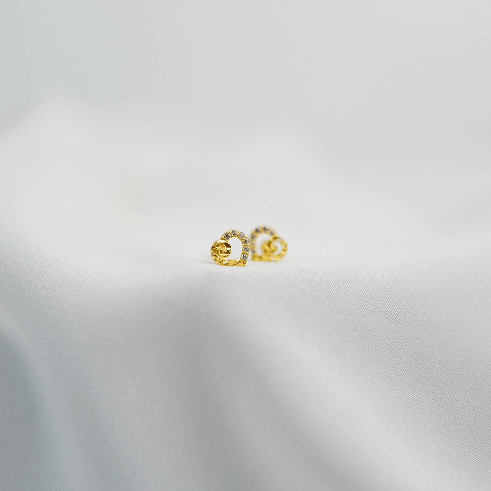 Pavé Heart Gold Studs - AlShaikh Jewellers