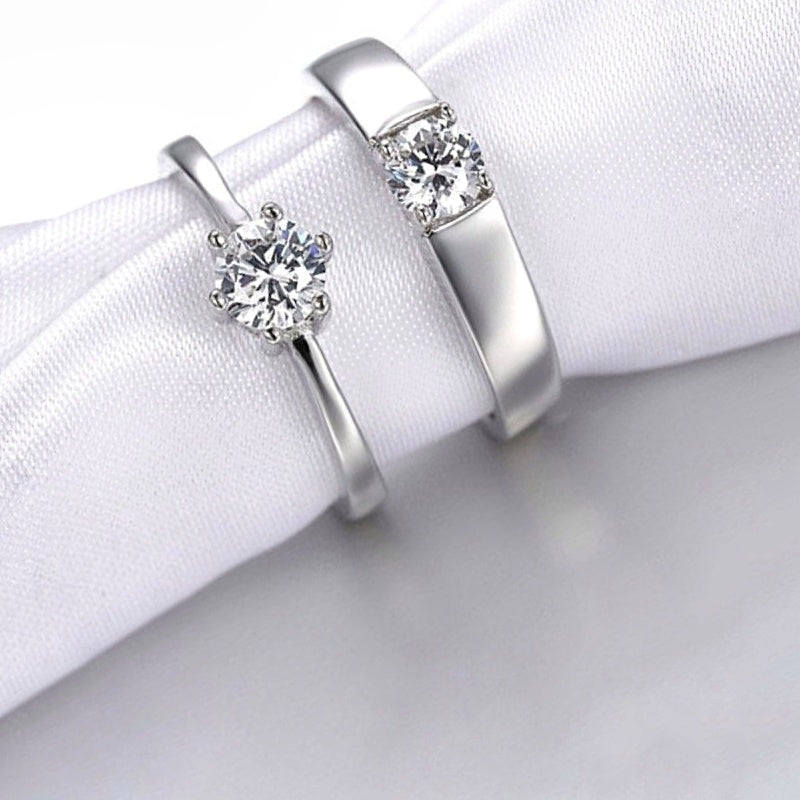 Solitaire Silver Couple Rings (Pair)