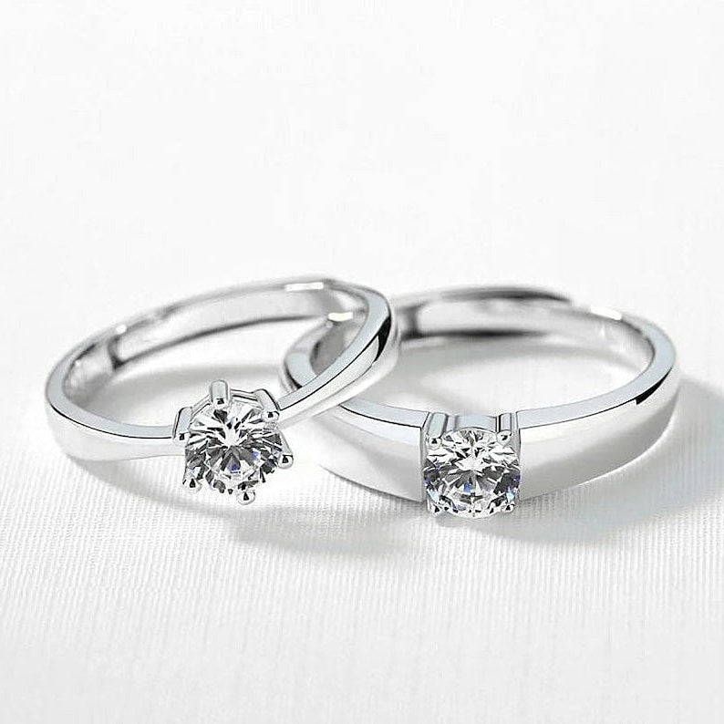 Solitaire Silver Couple Rings (Pair)