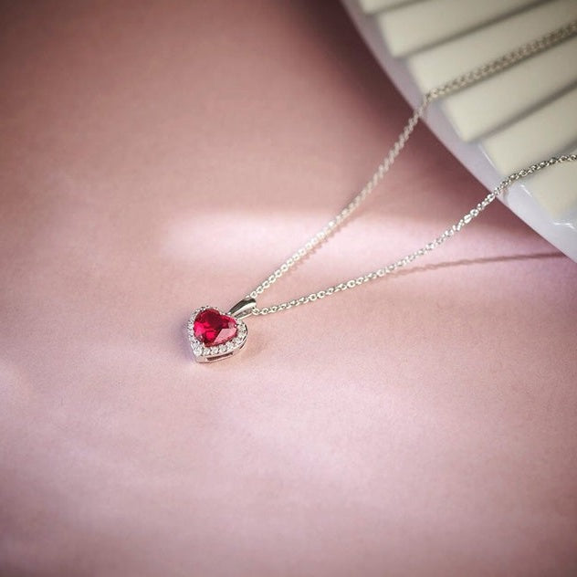 Sparkling Ruby Heart Pendant with chain - AlShaikh Jewellers