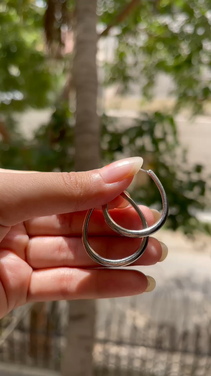 Oval Hoop Silver Earrings